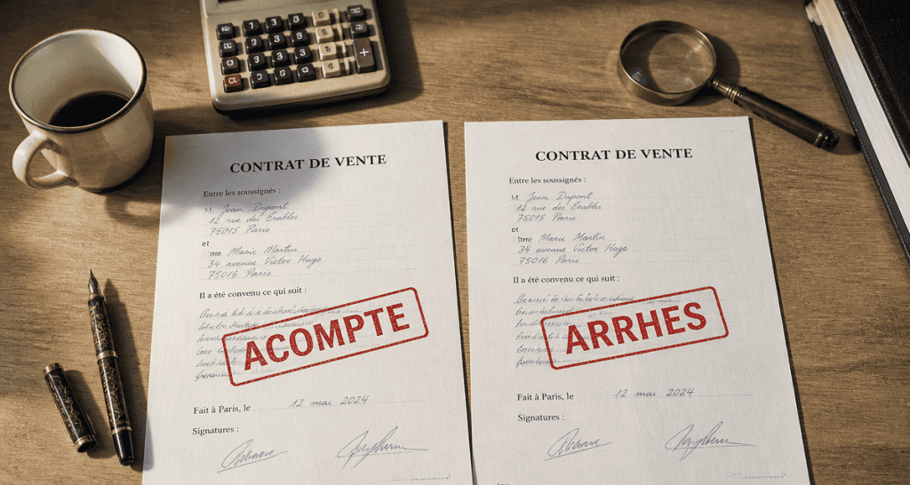 acompte arrhes quelle différence contrats papier