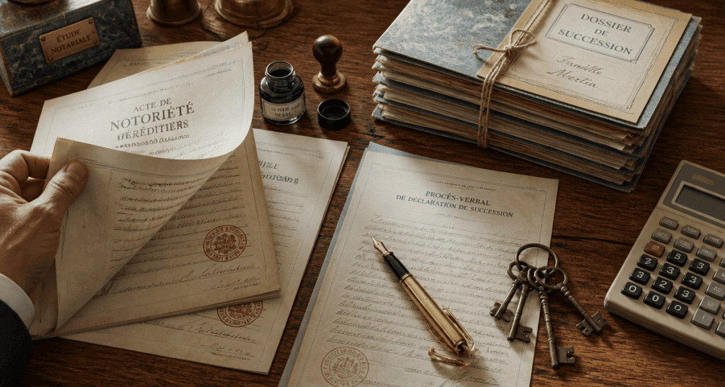 actes notaries pour succession sur bureau ancien
