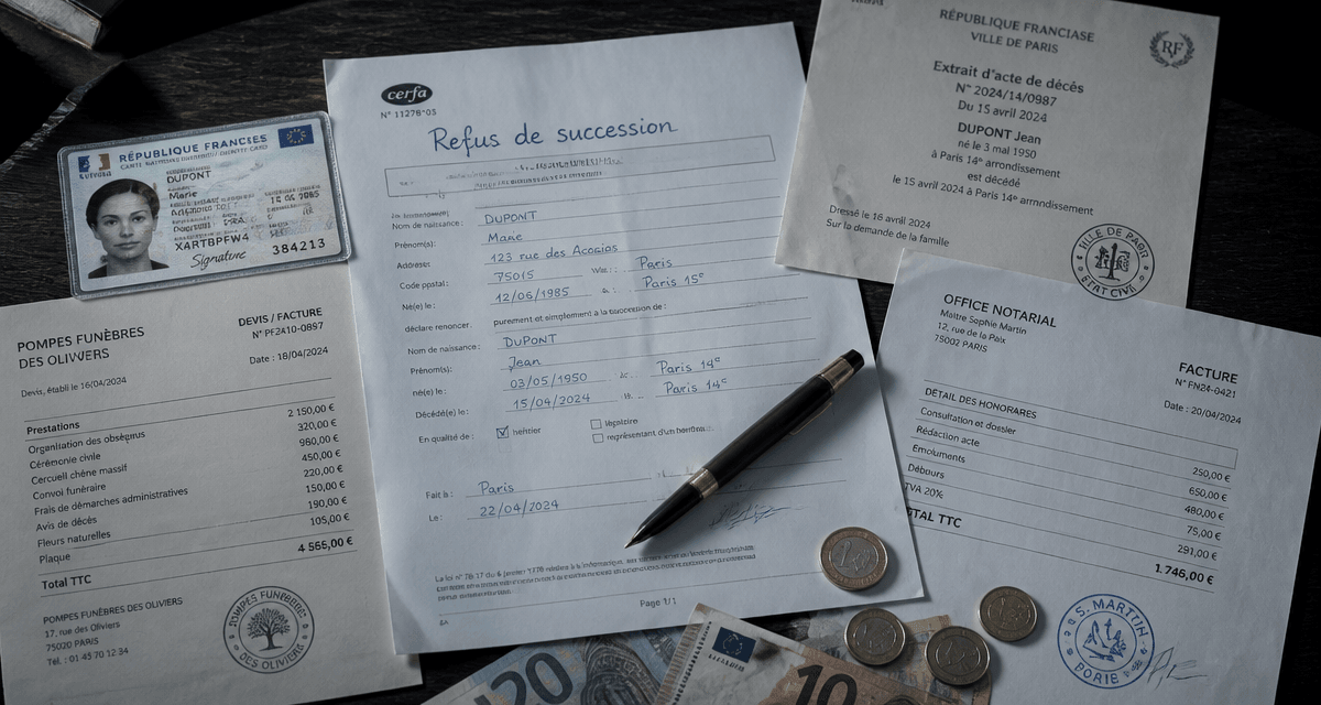 combien coûte un refus de succession, documents et frais