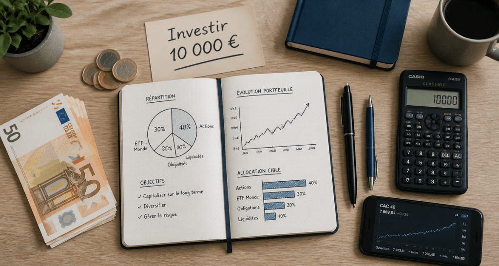 comment investir 10000 euros graphique et argent sur bureau
