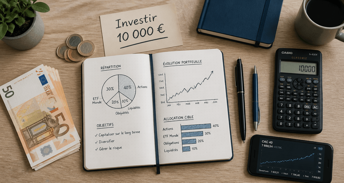 comment investir 10000 euros graphique et argent sur bureau