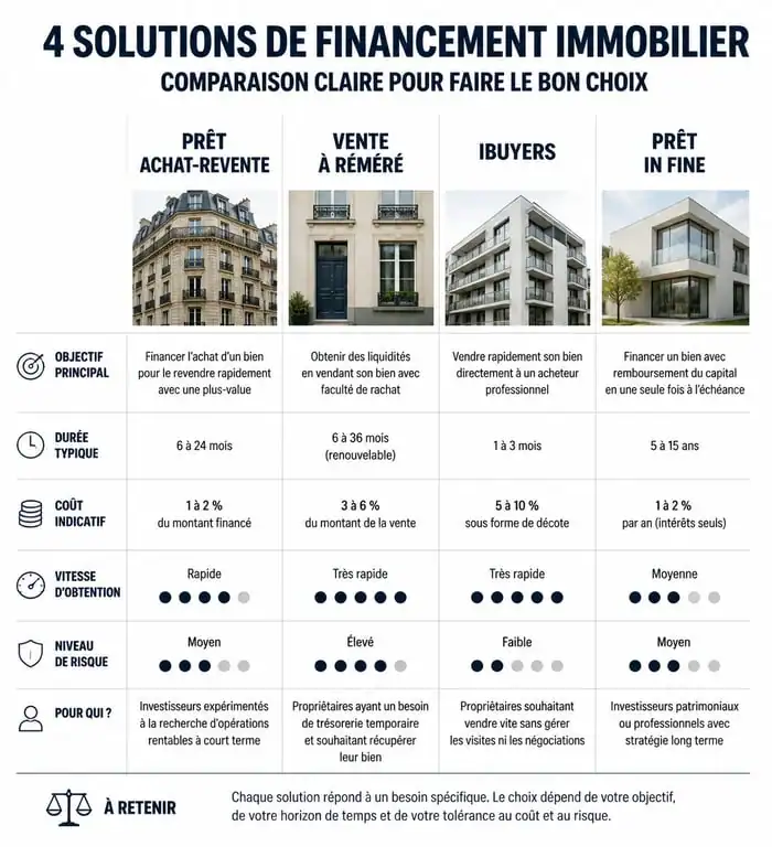 Infographie comparative des alternatives au prêt relais pour le financement immobilier