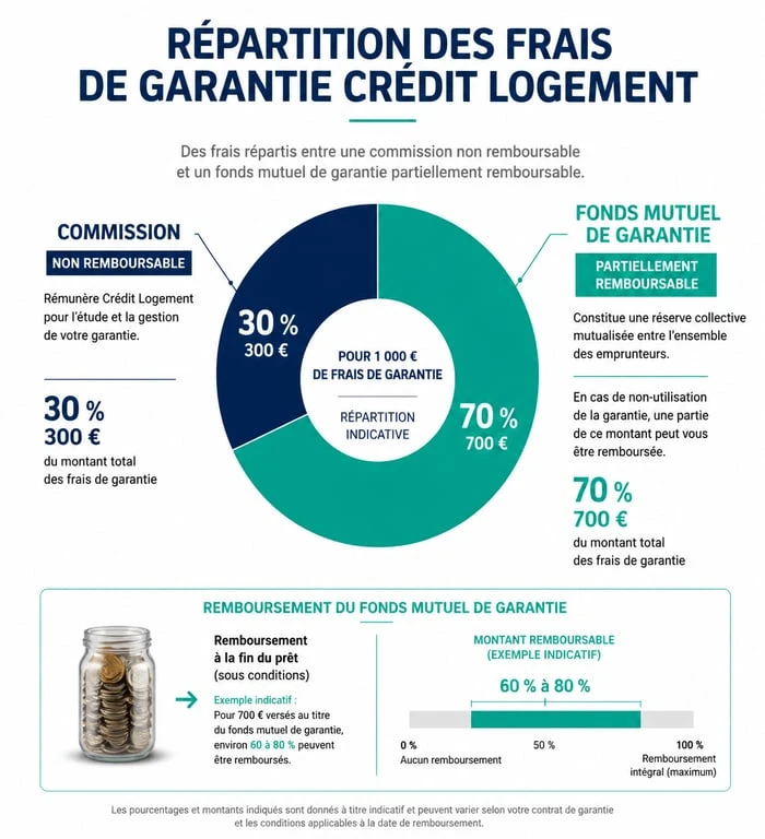 Schéma explicatif de la répartition et du remboursement des frais de garantie Crédit Logement