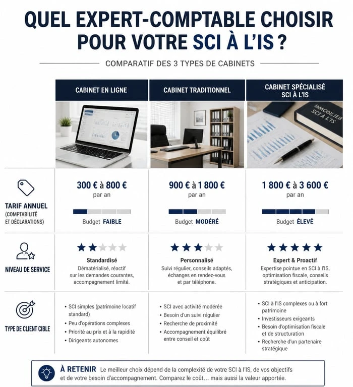 Comparatif des tarifs et services d'experts-comptables pour SCI à l'IS