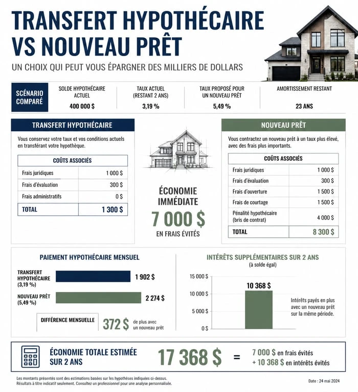Infographie comparative : transfert de crédit immobilier vs nouveau prêt