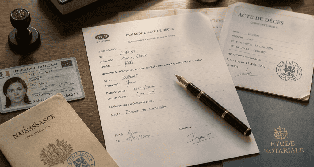 formulaire renonciation à succession Cerfa sur bureau notarial