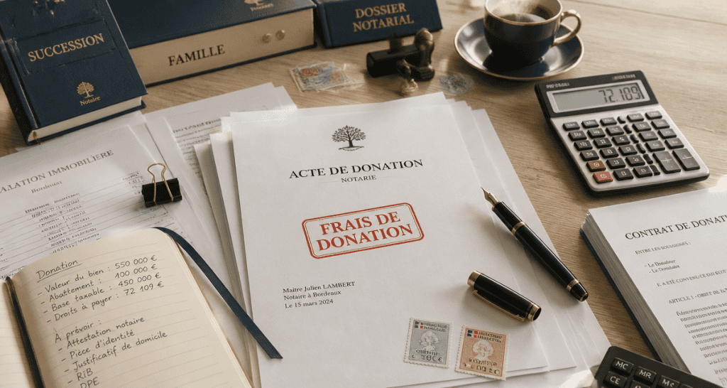 notaire donation frais acte et calculatrice