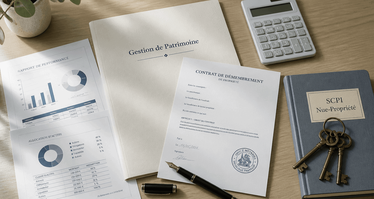 documents scpi en nue propriété sur table