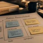 Carte des parties prenantes : matrice pouvoir/intérêt sur feuille
