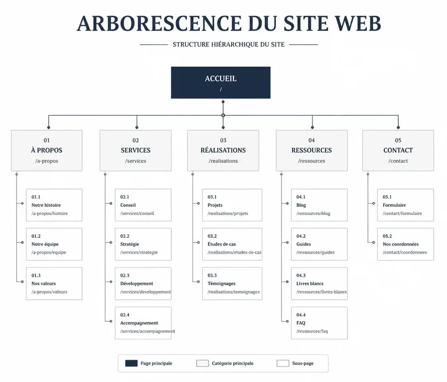 Exemple d'arborescence de site web structurée pour le SEO et l'UX