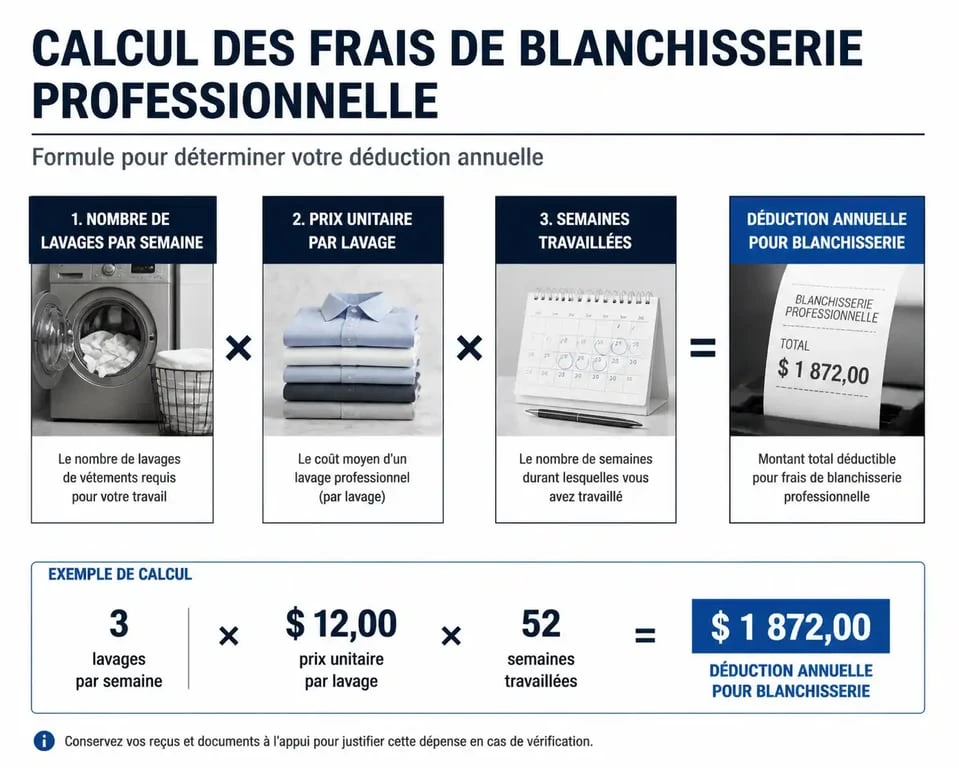 Infographie explicative pour le calcul des frais de blanchissage professionnels et la déduction fiscale