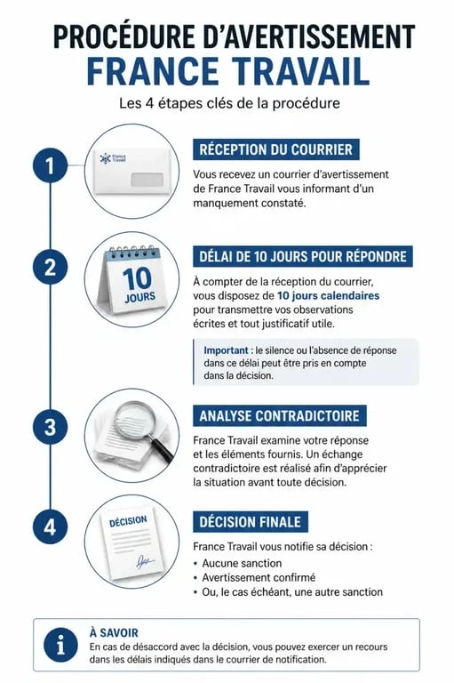 Chronologie de la procédure d'avertissement avant sanction de France Travail