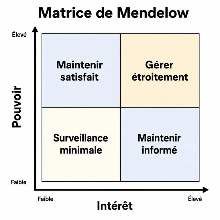 Matrice de Mendelow pour la carte des parties prenantes : analyse du pouvoir et de l'intérêt