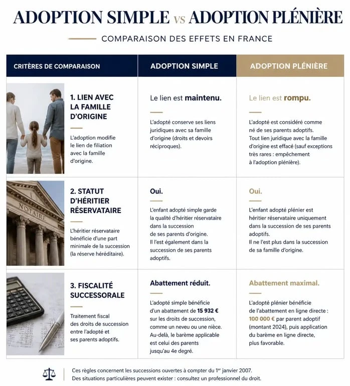 Tableau comparatif des droits de succession entre adoption simple et adoption plénière