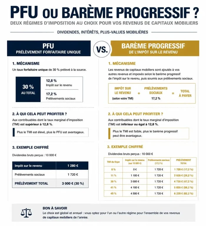Comparatif fiscal : PFU vs barème progressif pour la plus-value de cession de parts sociales