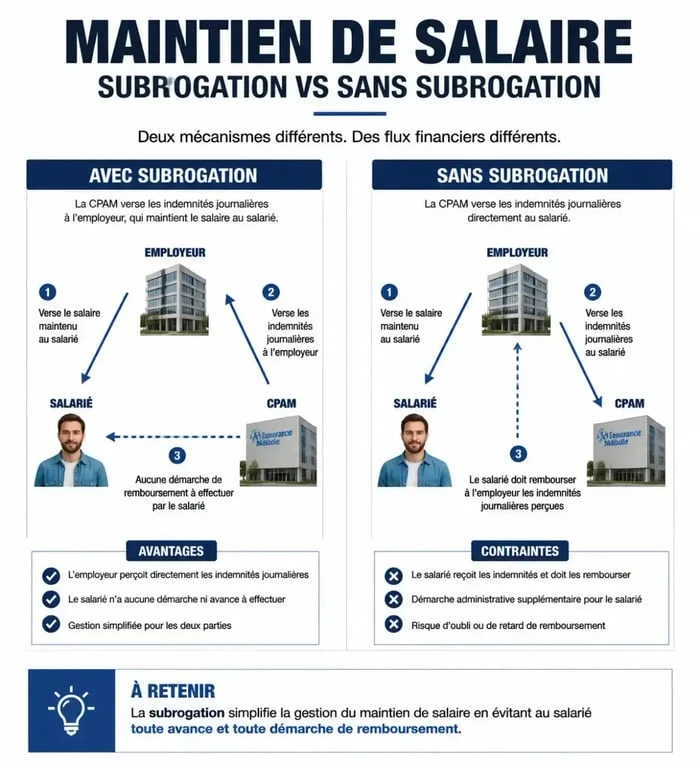 Comparatif subrogation avantage et inconvénient pour la gestion des arrêts de travail
