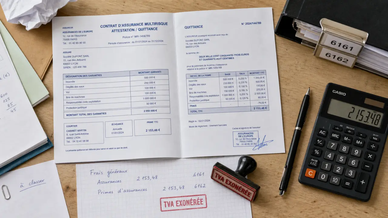 Assurance compte comptable 616 : indemnités de sinistre et TVA à enregistrer