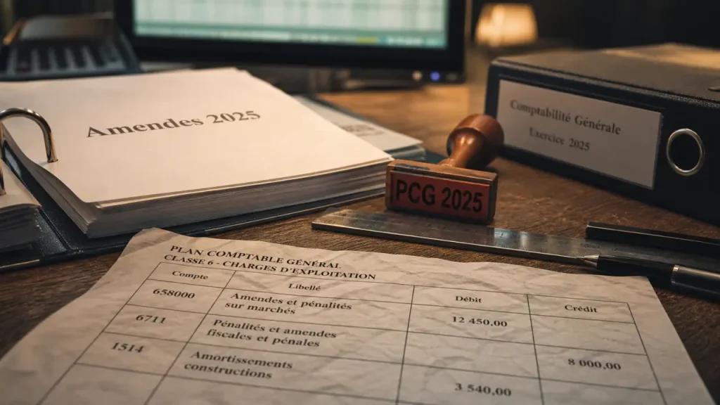 Compte comptable amende : 658000 depuis le PCG 2025, 6711 pour les pénalités contractuelles