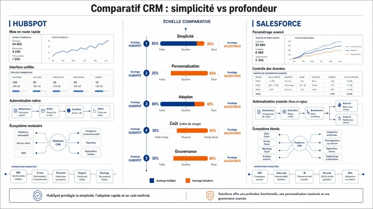 HubSpot vs Salesforce : comparaison visuelle des deux CRM
