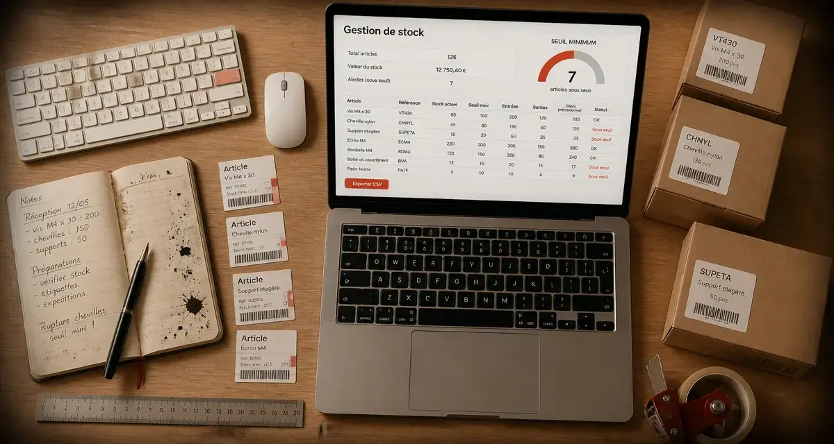 Logiciel de gestion de stock gratuit : alertes et export Excel