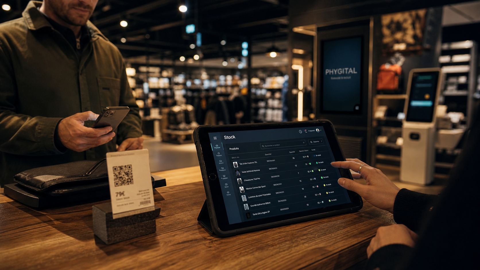 Phygitale définition : phygital en magasin, borne tactile et QR code