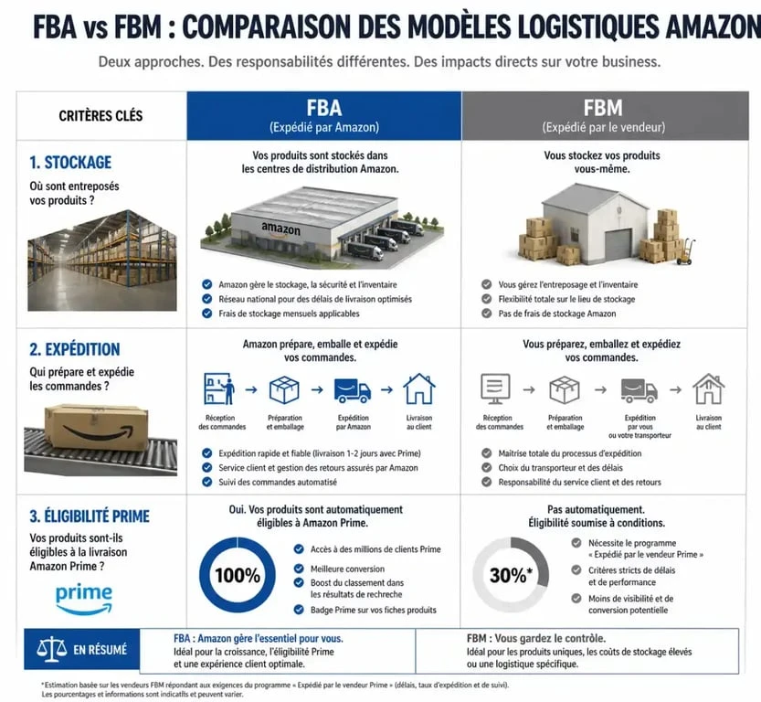 Comparatif logistique FBA vs FBM pour boutique Amazon