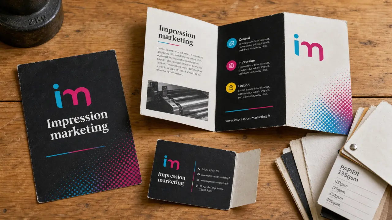 Impression marketing : flyers et carte de visite sur table