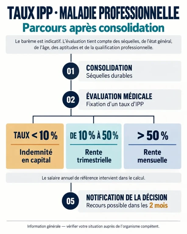 Barème taux IPP maladie professionnelle : seuils d'indemnisation, rente et indemnité en capital