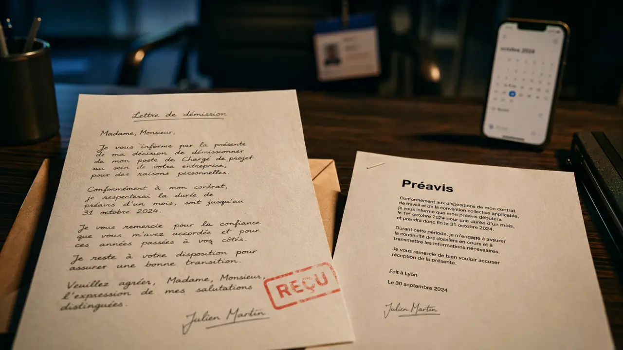 Modele lettre de demission pendant un arret maladie, preavis et documents
