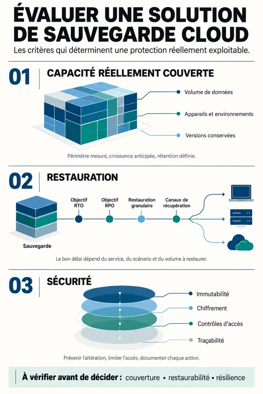 Solution cloud backup Businessafe Enterprise : capacité, restauration et sécurité à vérifier