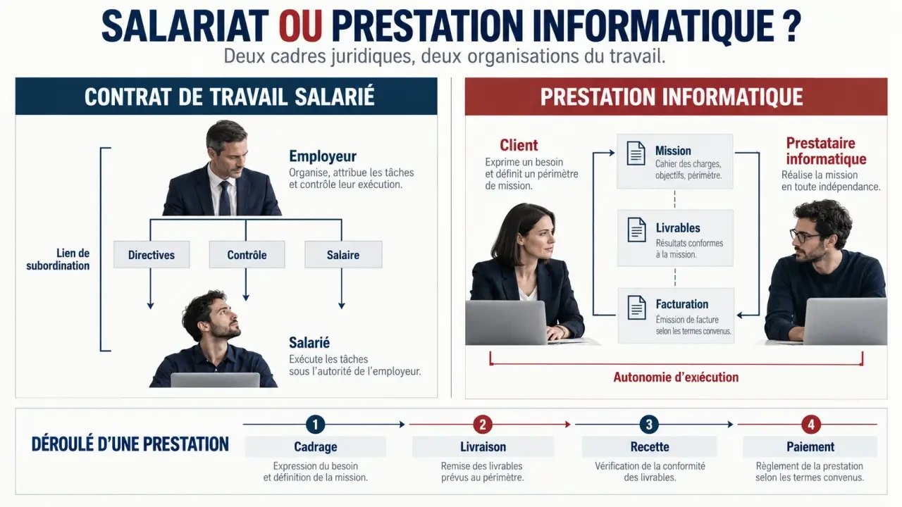 Contrat de travail informaticien : différence entre salarié et prestataire informatique