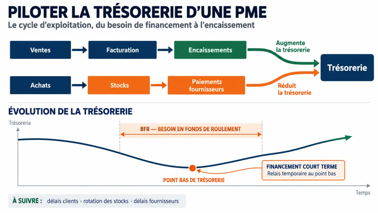 Infographie pour optimiser la gestion de trésorerie pour les PME locales et comprendre le cycle du BFR